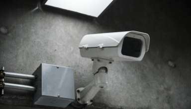 Closeup of CCTV camera on the wall